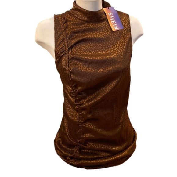 SHEIN Women’s Brown Ruched  Sleeveless Midi Dress (Size Large) NWT - Picture 2 of 12